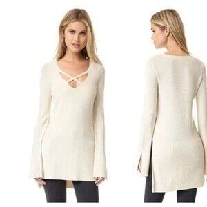 Free People Cream Crisscross Long Sleeve Sweater Dress Tunic Top size small